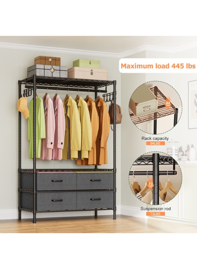 Forthcan Metal Clothing Rack with 4 Drawers and Side Hooks, Portable Closet Storage Organizer, Large-Capacity Wire Shelving for Hanging Clothes and Storing Items in Bedrooms, Apartments, and Offices - Image 3